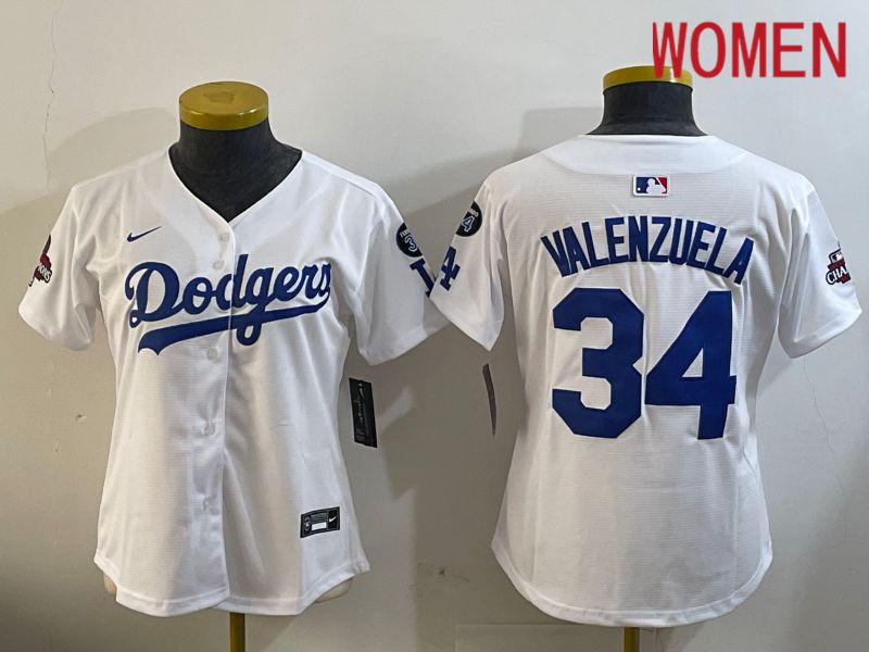 Women Los Angeles Dodgers #34 Valenzuela White Game 2024 Nike MLB Jersey style 1209->women mlb jersey->Women Jersey